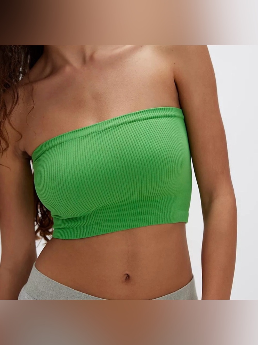 Free People Ribbed Green Strapless Crop Top